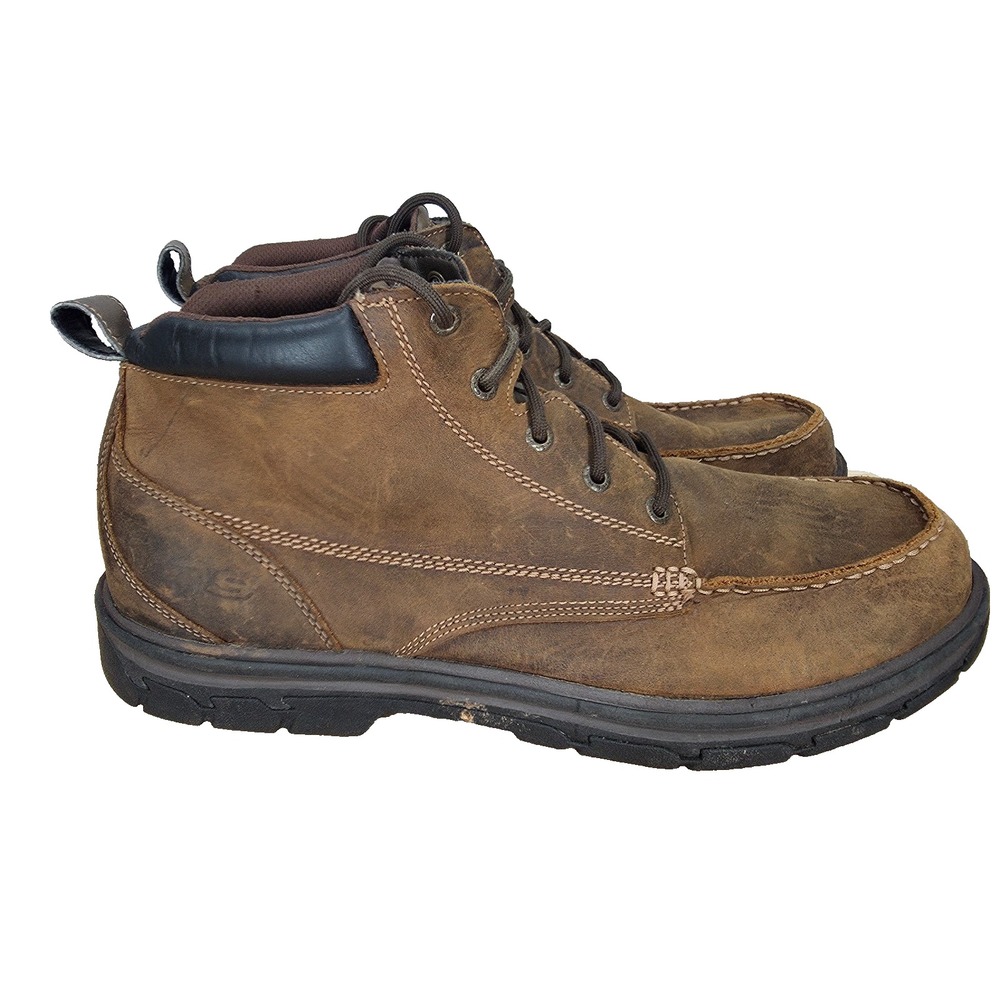 Skechers Relaxed Fit Barillo Boots Mens 14 Brown Leather Memory Foam Ankle 64265